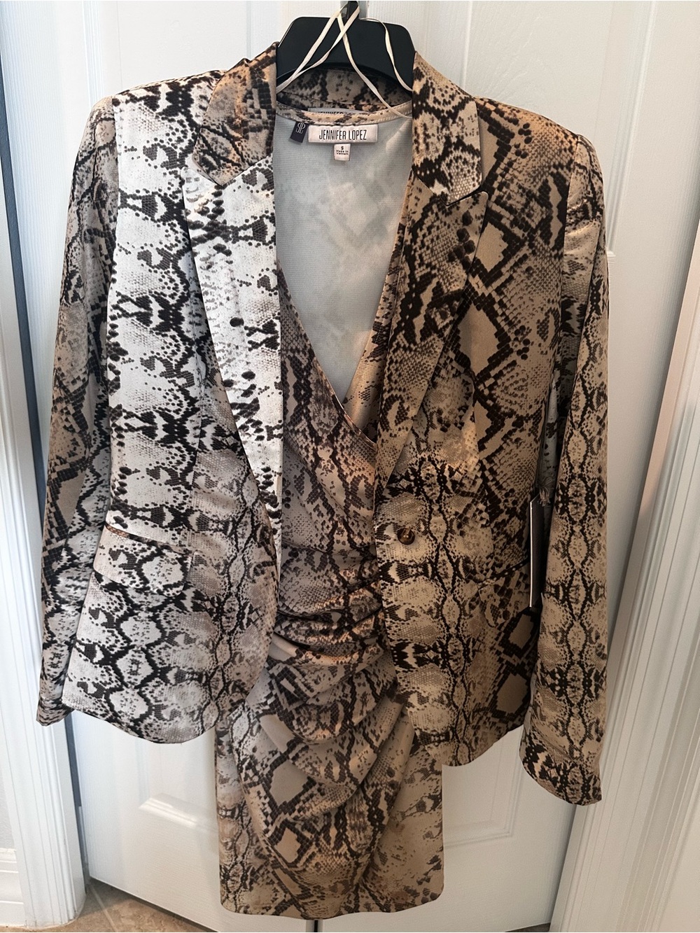 Jennifer Lopez Taupe and Brown Snake-Print Blazer